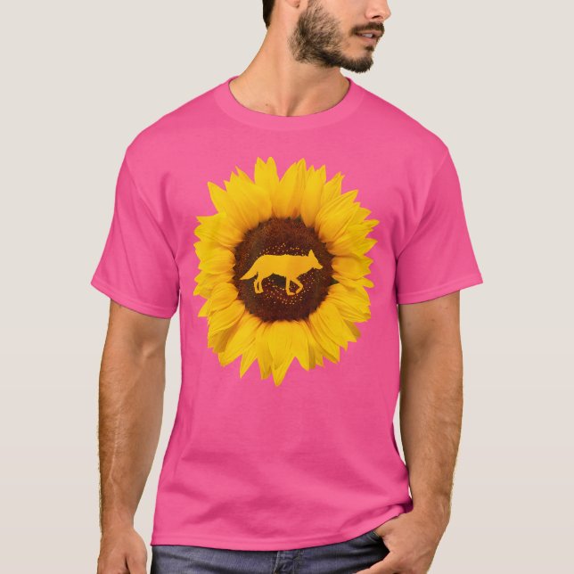 Camiseta Jackal Para Homens Coyote Wolf Animal Sunflower (Frente)