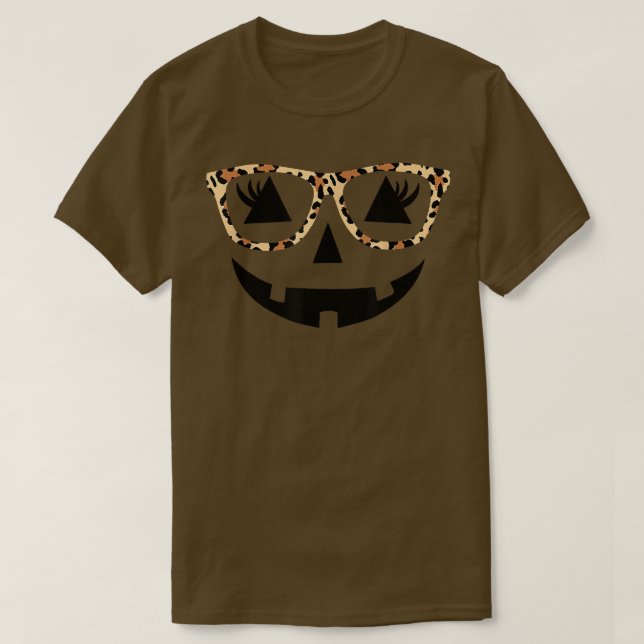 Camiseta Jackolantera Engraçada Óculos-Leopardo Abóbora Mul (Frente do Design)