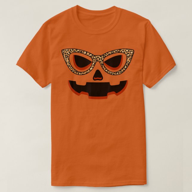 Camiseta JackOLantern Pumpkin Leopard Mulheres Halloween Co (Frente do Design)