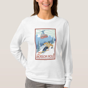 Camiseta Jackson Hole, esquiador de Wyoming e bonde