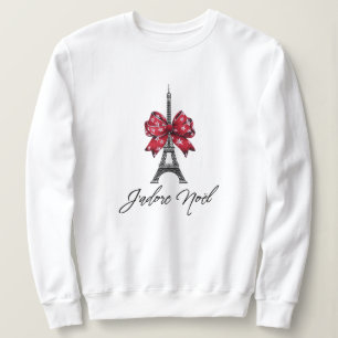 Camiseta J'adore Noël Eiffel Torre Vermelha Xadrez Arco de 