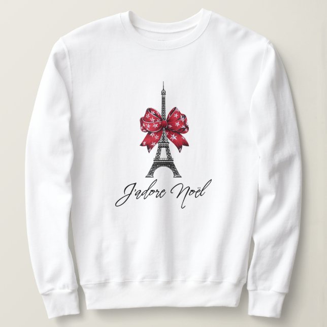Camiseta J'adore Noël Eiffel Torre Vermelha Xadrez Arco de  (Frente do Design)