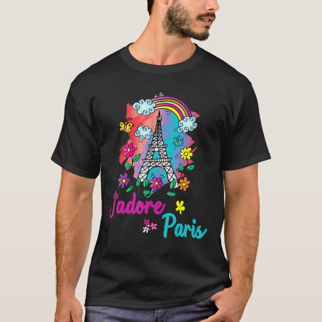 Camiseta Jadore Paris Eiffel Tower Rainbow Flowers E Bumbun (Frente)