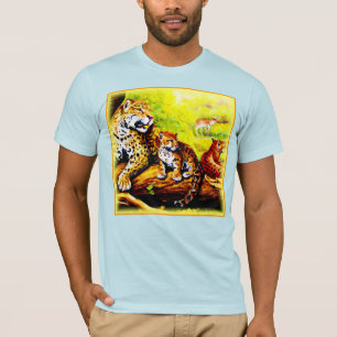 Camiseta Jaguar Mãe e Cubs Relaxando na Selva. Comprar Agor