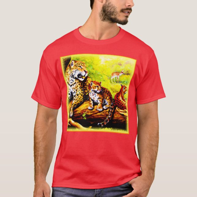 Camiseta Jaguar Mãe e Cubs Relaxando na Selva. Comprar Agor (Frente)