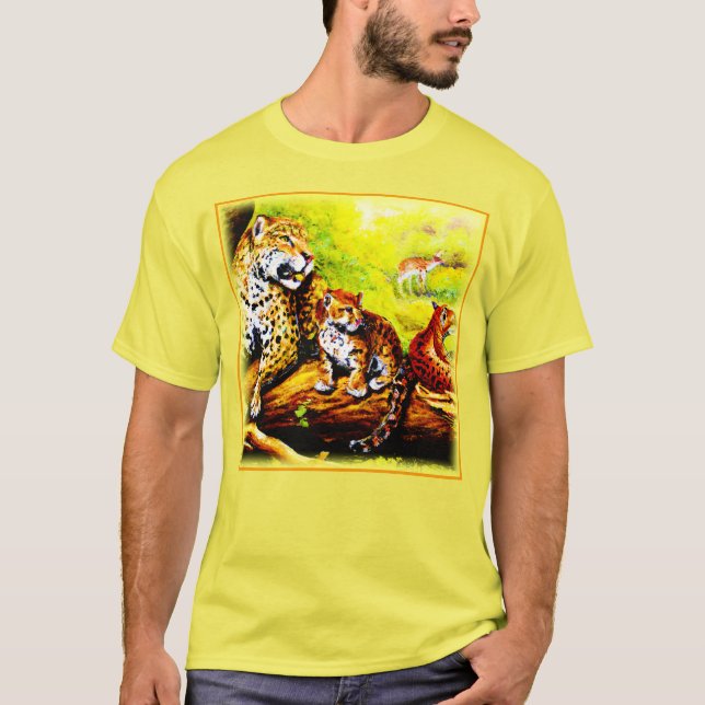 Camiseta Jaguar Mãe e Cubs Relaxando na Selva. Comprar Agor (Frente)