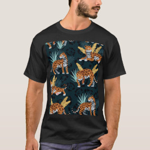 Camiseta Jaguar Palms - Padrão de Vintagem Sem Costura