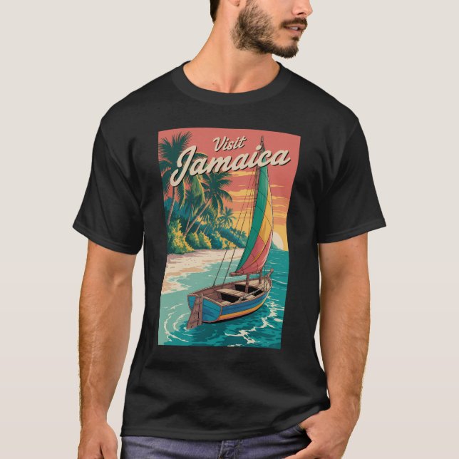 Camiseta Jamaica Boat Illustration Travel Art Vintage (Frente)
