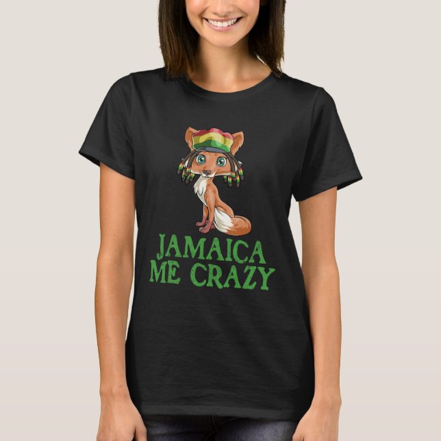 Camiseta Jamaican Me Crazy Flag Fox T Shirt Hair Engraçado  (Frente)