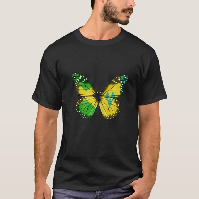 Camiseta Jamaican Saint Vincentian Flag Butterfly   (Frente)