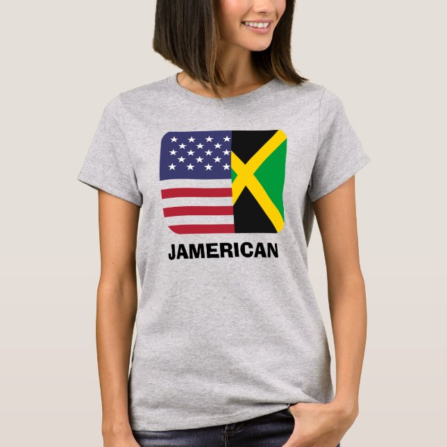 Camiseta Jamerican , bandeira jamaicana americana , 4 de ju (Frente)