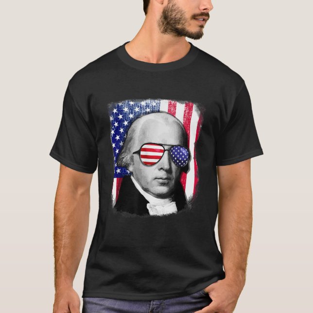 Camiseta James Madison USA flag shirt 4 de julho (Frente)