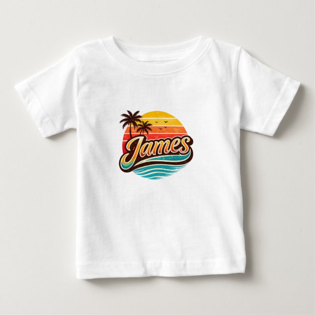 Camiseta James Retro Sunset Tropical Name Design (Frente)