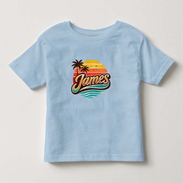 Camiseta James Retro Sunset Tropical Nome Design (Frente)