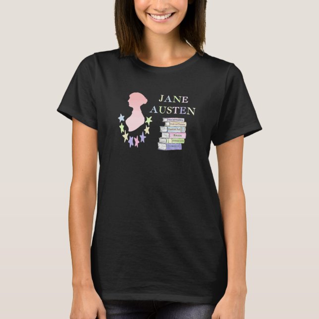 Camiseta Jane Austen Book Stack Vintage Antigo Retrato Roma (Frente)