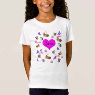 Camiseta Jane Name Com Gatos E Borboletas,