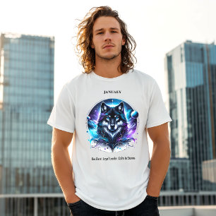 Camiseta Janeiro Aniversário Mês Espírito Animal Lobo