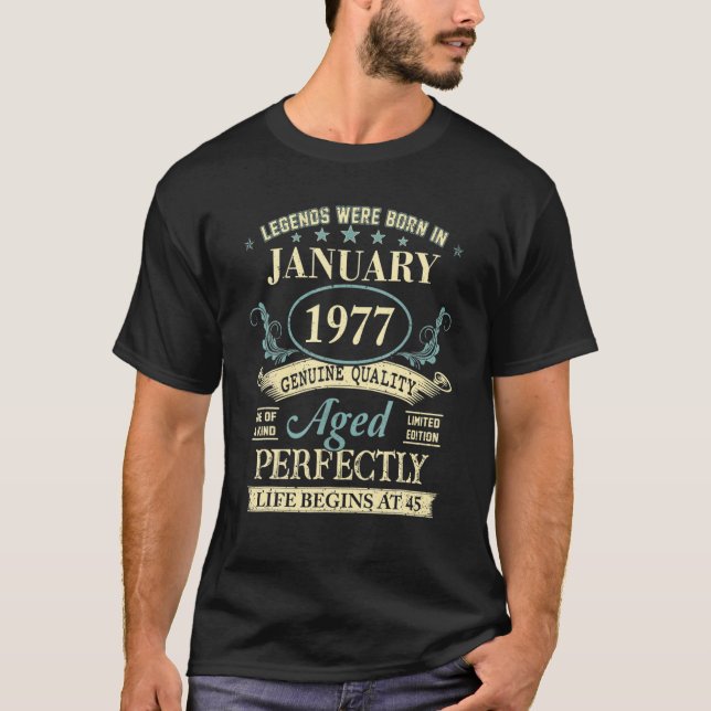 Camiseta Janeiro De 1977 45º Aniversário 45 Anos Mulheres (Frente)