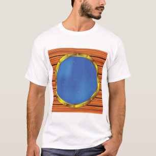 Camiseta Janela de Porão de Navio Náutico com Água Azul
