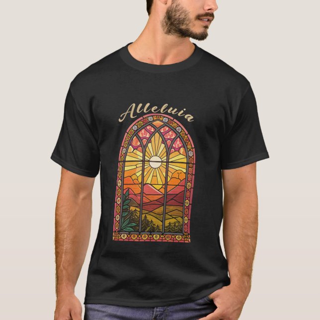 Camiseta Janela de Vidro Aleluia Manchada - Religião Artíst (Frente)