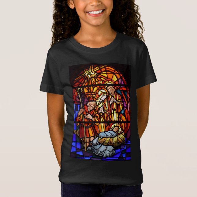 Camiseta Janela de Vidro Estendida Natividade Criança de Na (Frente)