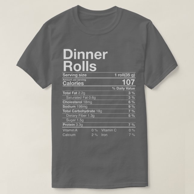 Camiseta Janto Rolls Nutrição Fatos Ação Graças Ofertas Tu (Frente do Design)