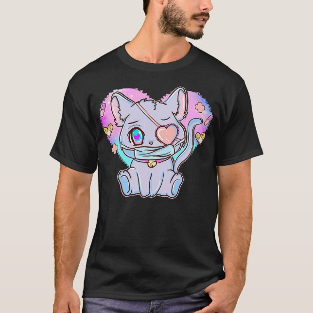 Camiseta Japanese Anime Cat Shirt - Pastel Goth Menhera (Frente)