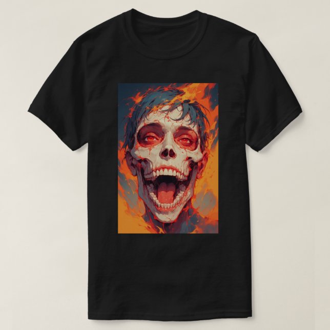 Camiseta Japanese Anime Titan Attack Skull Fire 01 (Frente do Design)