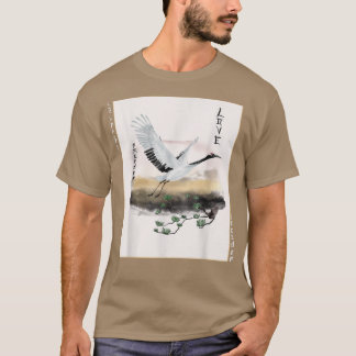 Camiseta Japanese Art Crane Bird Cherry Blossom Woodblock J