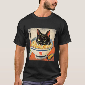 Camiseta Japanese Black Cat Head in A Bowl of Ramen for Cat