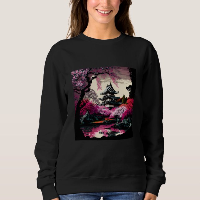 Camiseta Japanese Castle in a forest of cherry blossoms pai (Frente)
