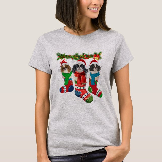 Camiseta Japanese Chin In Christmas Socks  (Frente)