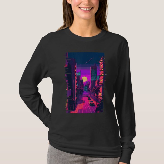 Camiseta Japanese City Indie Aesthetic Glitch 80s 90s Vapor (Frente)