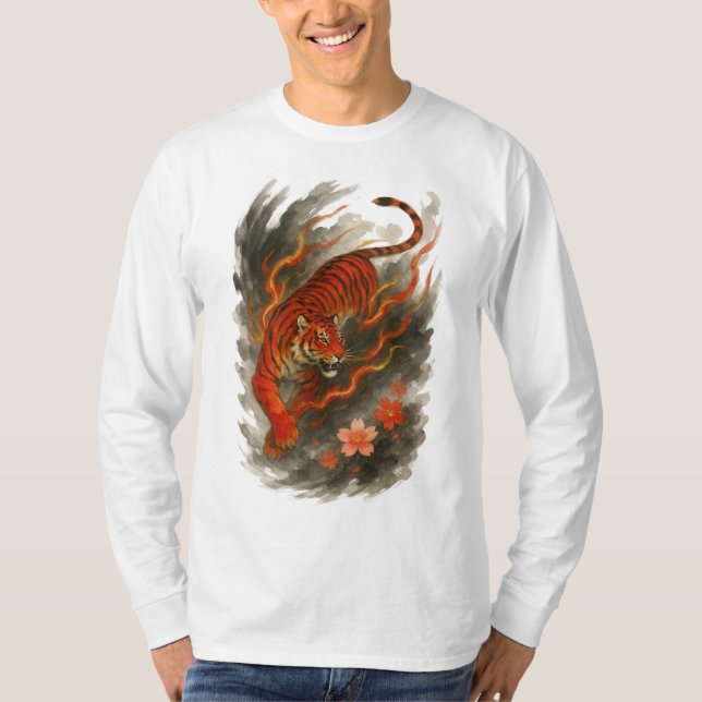 Camiseta 【Japanese Fire Tiger Long Sleeve T-Shirt】 (Frente)