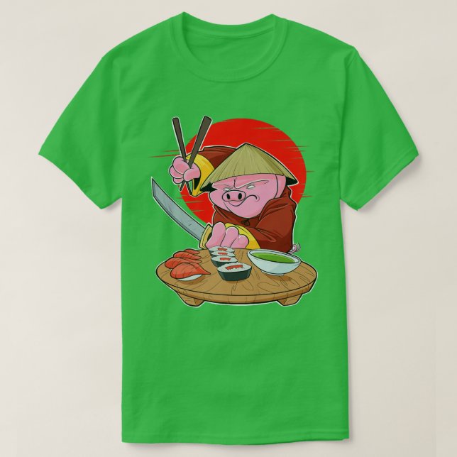 Camiseta Japanese Food I Maki Lover I Samurai Sushi Pig  (Frente do Design)