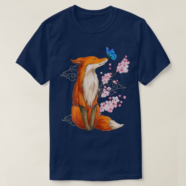 Camiseta Japanese Fox Cherry blossom Flower sakura trees Ka (Frente do Design)