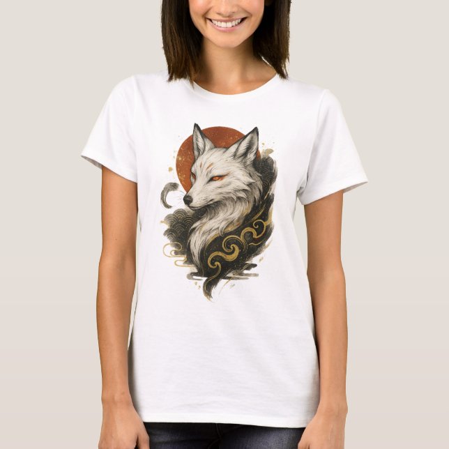 Camiseta 【Japanese Fox Spirit Kitsune Art Women’s T-Shirt】 (Frente)