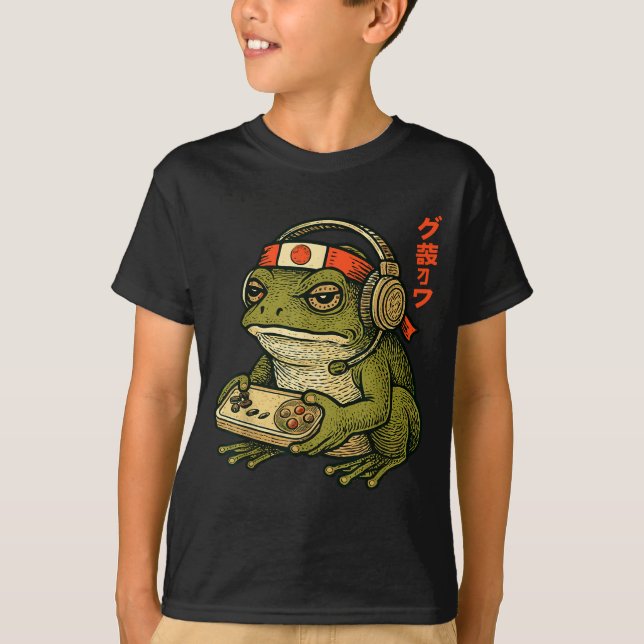 Camiseta Japanese Gamer Frog Art Men Women Boys Funny Vinta (Frente)