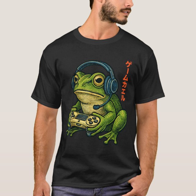Camiseta Japanese Gamer Frog Art Men Women Boys Funny Vinta (Frente)