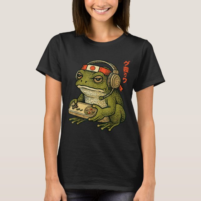 Camiseta Japanese Gamer Frog Art Men Women Boys Funny Vinta (Frente)