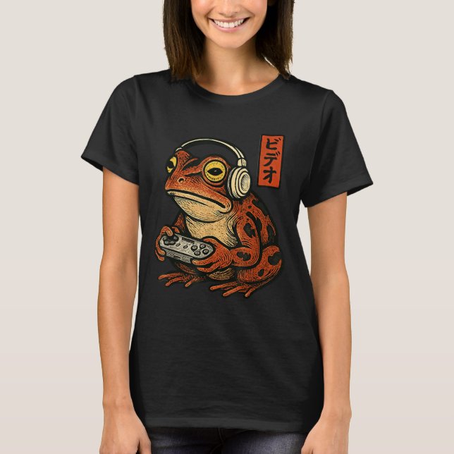 Camiseta Japanese Gamer Frog Art Men Women Boys Funny Vinta (Frente)