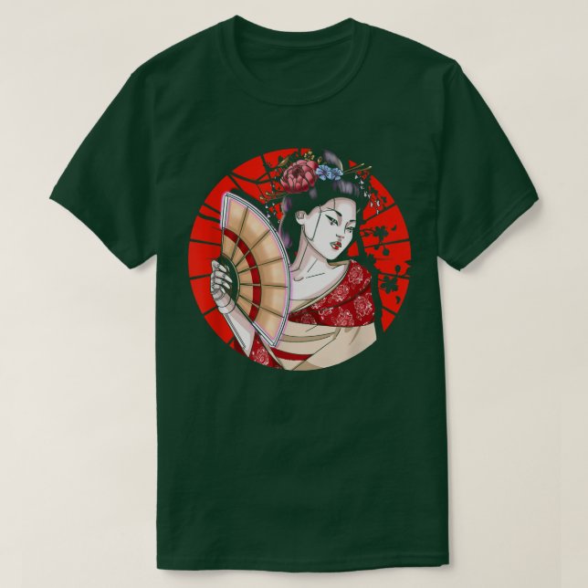 Camiseta Japanese Geisha With Fan  Sakura Japan  Woman Geis (Frente do Design)
