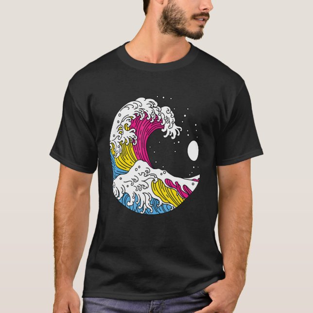 Camiseta Japanese Great Wave Pansexual Pride Flag Pan LGBTQ (Frente)