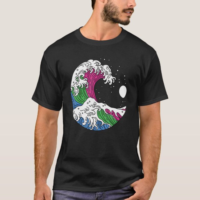 Camiseta Japanese Great Wave Polysexual Pride Flag Polyamor (Frente)