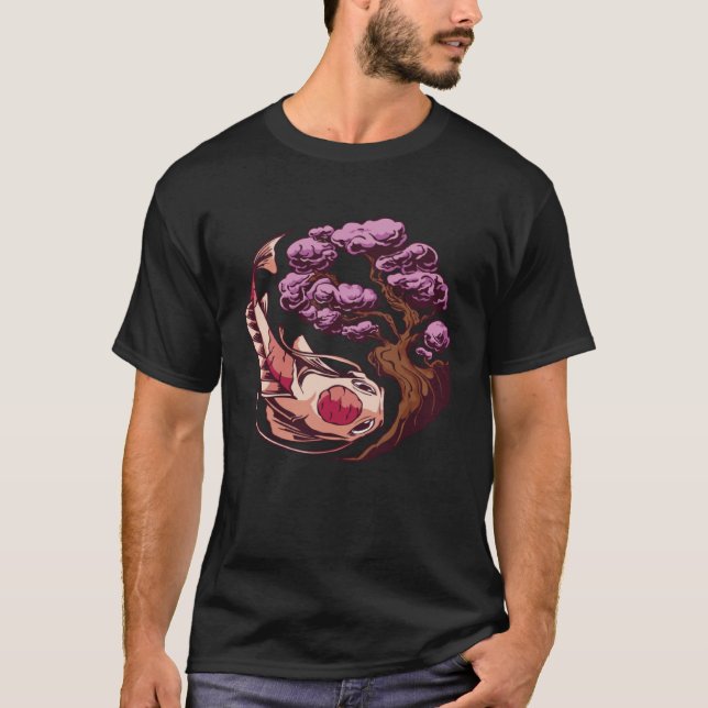 Camiseta Japanese Koi and Koi with cherry blossom and Sakur (Frente)