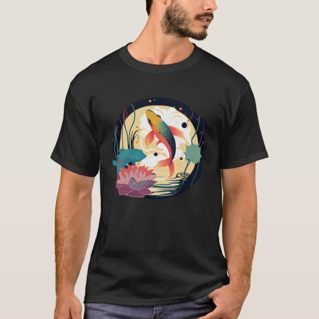 Camiseta Japanese Koi fish jumping out of pond lotus lilly  (Frente)