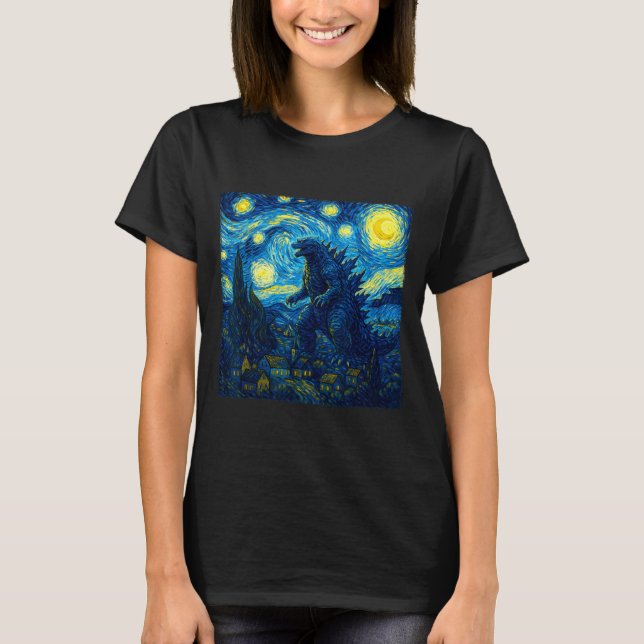 Camiseta Japanese Monster Kaiju Van Gogh Starry Night  (Frente)