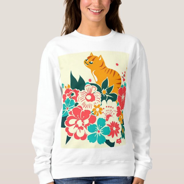 Camiseta Japanese old scool cat and flowers (Frente)