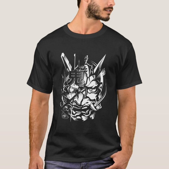 Camiseta Japanese Oni Cyberpunk Samurai Fun Techwear (Frente)