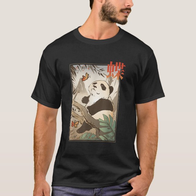 Camiseta Japanese Panda Bear Japan Butterfly Animal Nature (Frente)